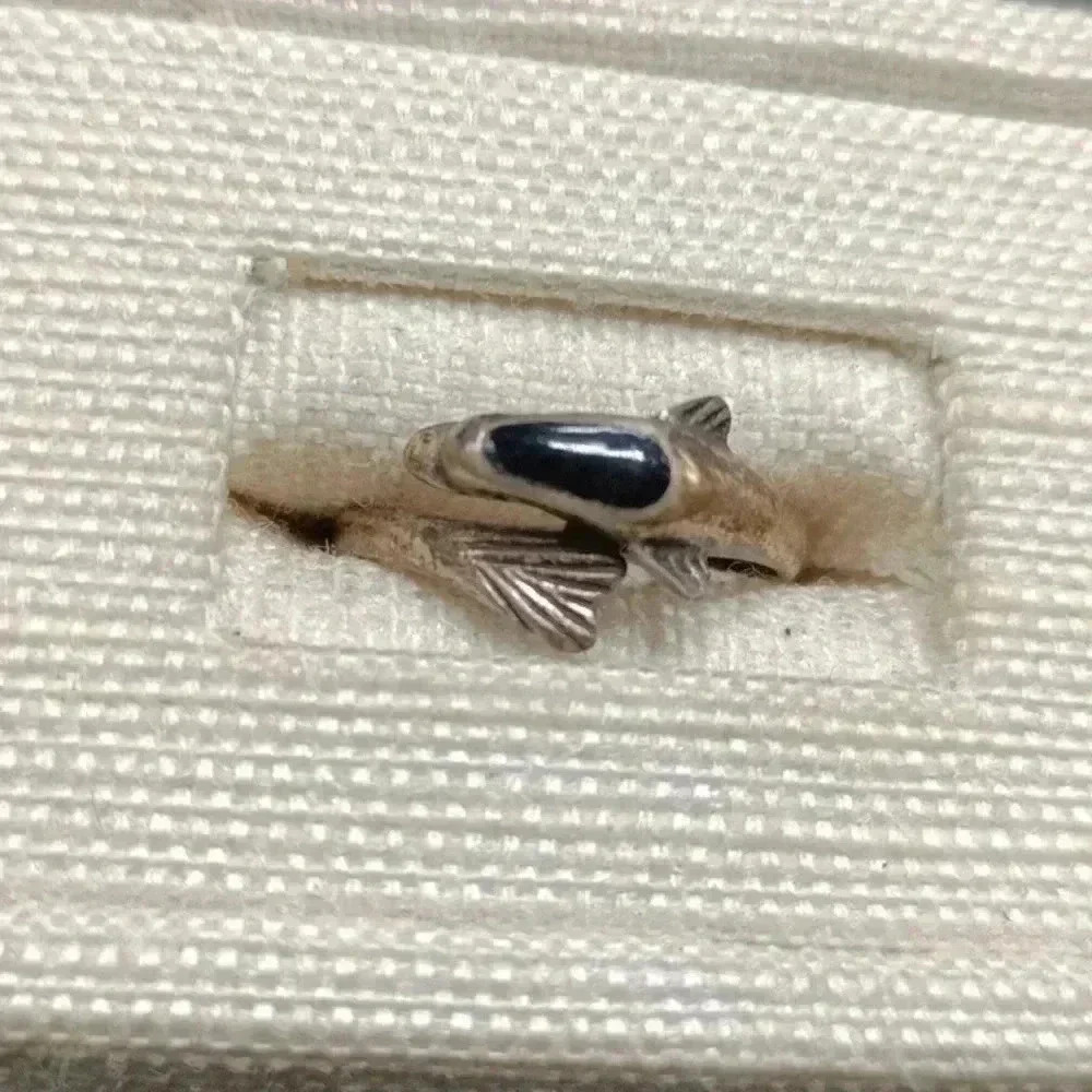 Sterling Silver and Onyx Dolphin Fish Ring